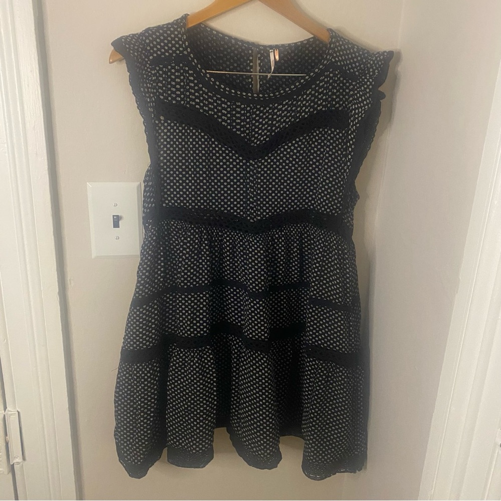 Free people retro kitty black white crochet tunic mini dress